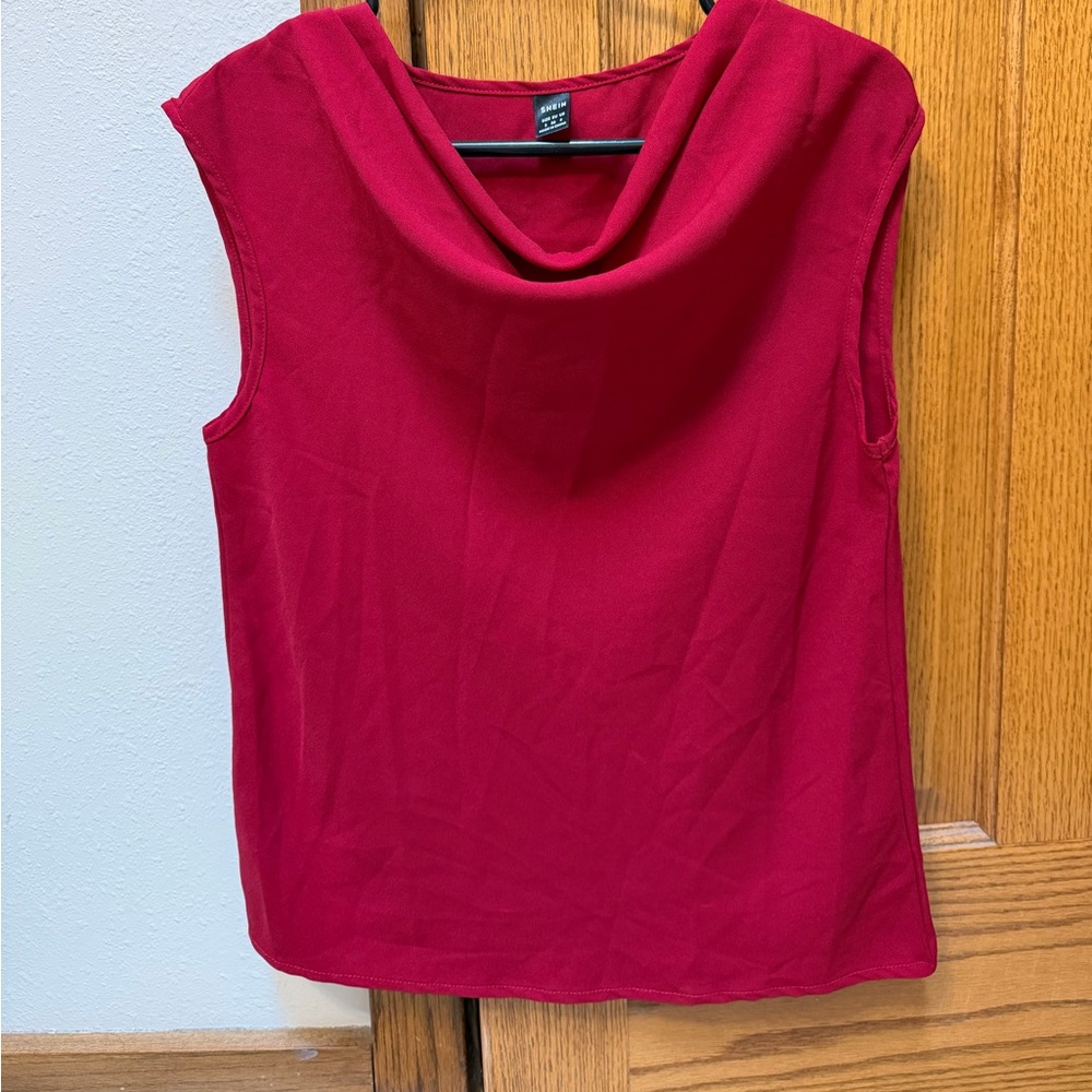 SHEIN Bold Red Cowl Neck Blouse